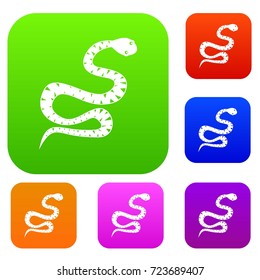 Black snake wriggling set icon color in flat style isolated on white. Collection sings vector illustration