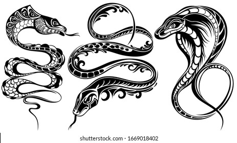 Black snakes sign on white background. Snake tattoo