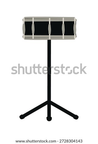 Black snare drum on a white background. Vector illustration of a musical instrument.