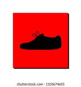 Black sneaker, red square sign, vector