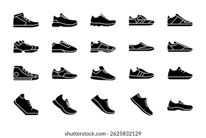 Black sneaker shoe icons for design use