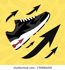 black sneakers with arrows on the background