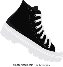 Black sneakers, illustration, vector on white background.