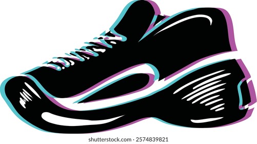 black sneakers, running shoes drawing