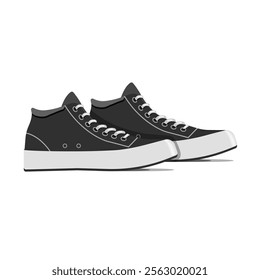 Black sneakers with white soles,a pair isolated on a white background.Vector illustration for sports designs.