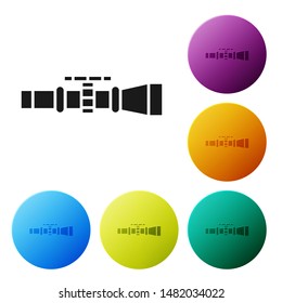 Black Sniper optical sight icon isolated on white background. Sniper scope crosshairs. Set icons colorful circle buttons. Vector Illustration