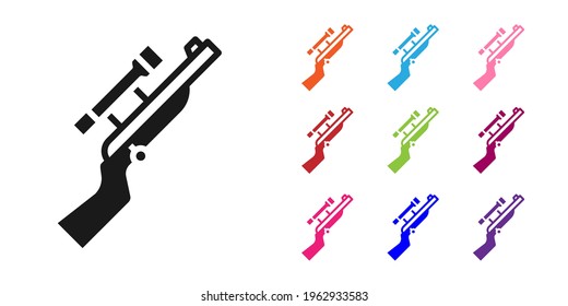 Black Sniper rifle with scope icon isolated on white background. Set icons colorful. Vector