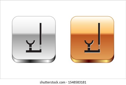 Black Snorkel icon isolated on white background. Diving underwater equipment. Silver-gold square button. Vector Illustration