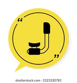 Black Snorkel icon isolated on white background. Diving underwater equipment. Yellow speech bubble symbol. Vector