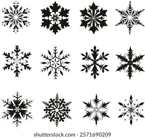 Black snow flakes design in silhouette style