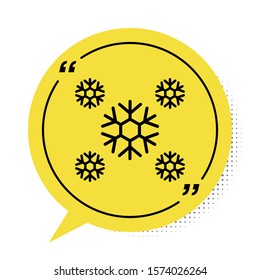 Black Snow icon isolated on white background. Yellow speech bubble symbol. Vector Illustration