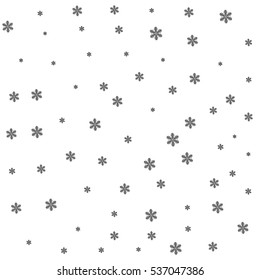 Black snow on white background. Abstract wallpaper, wrapping decoration. Symbol of winter, Merry Christmas holiday, Happy New Year celebration Vector illustration