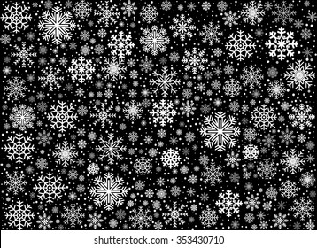 Black snow winter background with snowflakes, vector illustratio