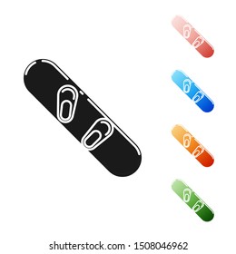 Black Snowboard icon isolated on white background. Snowboarding board icon. Extreme sport. Sport equipment. Set icons colorful. Vector Illustration
