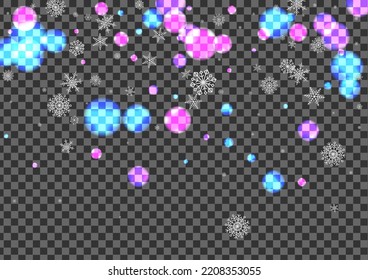 Black Snowfall Background Transparent Vector. Flakes Party Illustration. Pink Freeze. Gray Circle Weather. Celebrate Design.