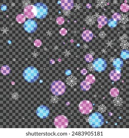 Black Snowflake Background Transparent Vector. Circle Glow Texture. Bright Overlay. Gray Bokeh Sparkle. Freeze Illustration.