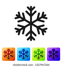 Black Snowflake icon isolated on white background. Set icon in color square buttons. Vector Illustration