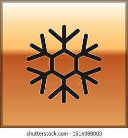 Black Snowflake icon isolated on gold background.  Vector Illustration