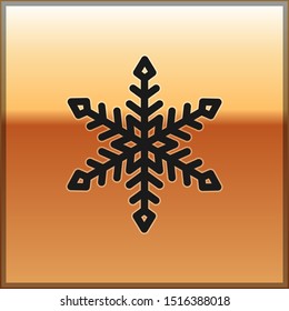 Black Snowflake icon isolated on gold background.  Vector Illustration
