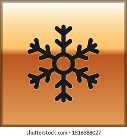 Black Snowflake icon isolated on gold background.  Vector Illustration