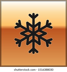 Black Snowflake icon isolated on gold background.  Vector Illustration