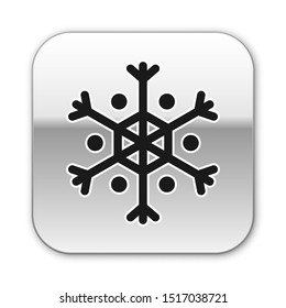 Black Snowflake icon isolated on white background. Silver square button. Vector Illustration