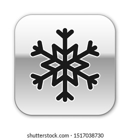 Black Snowflake icon isolated on white background. Silver square button. Vector Illustration