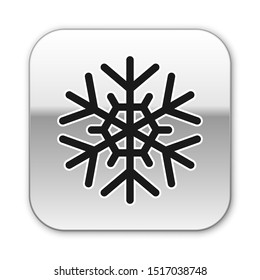 Black Snowflake icon isolated on white background. Silver square button. Vector Illustration
