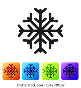 Black Snowflake icon isolated on white background. Set icons in color square buttons. Vector Illustration