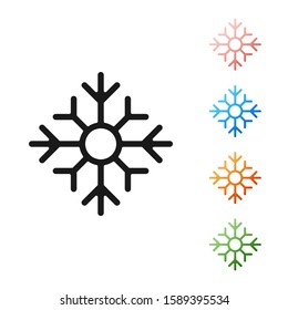Black Snowflake icon isolated on white background. Merry Christmas and Happy New Year. Set icons colorful. Vector Illustration