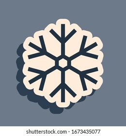 Black Snowflake icon isolated on grey background. Long shadow style. Vector Illustration