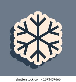 Black Snowflake icon isolated on grey background. Long shadow style. Vector Illustration