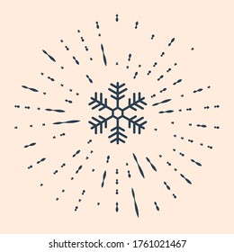Black Snowflake icon isolated on beige background. Abstract circle random dots. Vector Illustration