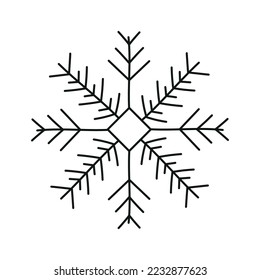 Icono de copo de nieve negro aislado en fondo blanco. elemento de diseño de Navidad y Año nuevo, símbolo congelado, ilustración vectorial