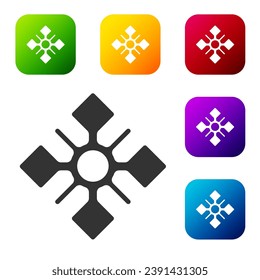 Black Snowflake icon isolated on white background. Set icons in color square buttons. Vector