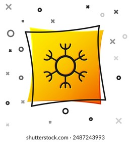 Black Snowflake icon isolated on white background. Yellow square button. Vector