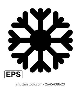 Black Snowflake Icon Isolated on White Background – Winter Weather Symbol Vector for Cold Climate, Frozen Season, Christmas, Holiday Decor, or UI Design