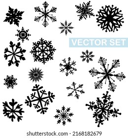 black snowflake icon set on white background.vector