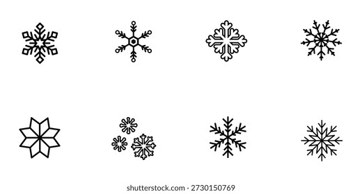 Black Snowflake Icons set for Winter and Holiday Designs