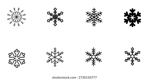 Iconos negros del copo de nieve fijados para el invierno y los Diseños de Festiva