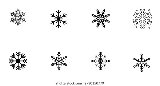 Iconos negros del copo de nieve fijados para el invierno y los Diseños de Festiva