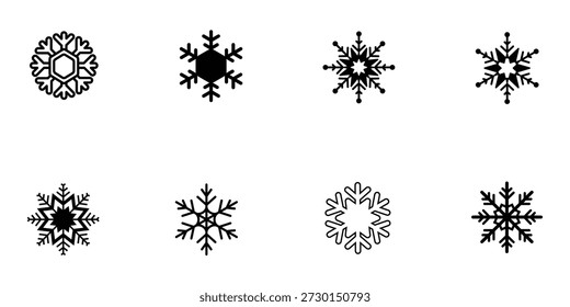 Iconos negros del copo de nieve fijados para el invierno y los Diseños de Festiva