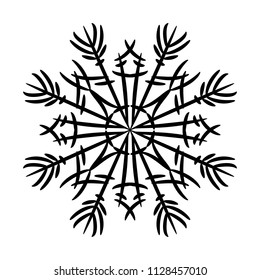Black snowflake isolated on white background. Vector illustration.