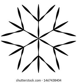 Black snowflake isolated on white background in hand drawing style. Element to create a winter design, abstract background, texture. Silhouette of a star, symbol of snowflakes.