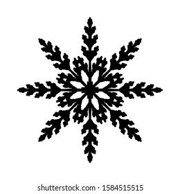 Black Snowflake isolated on white background. Flat snow icon silhouette. New year theme. Vector illustration