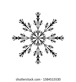 Black Snowflake isolated on white background. Flat snow icon silhouette. New year theme. Vector illustration