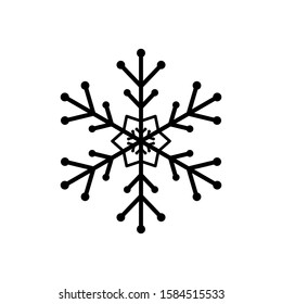 Black Snowflake isolated on white background. Flat snow icon silhouette. New year theme. Vector illustration