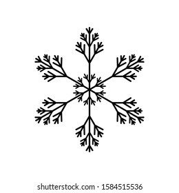 Black Snowflake isolated on white background. Flat snow icon silhouette. New year theme. Vector illustration