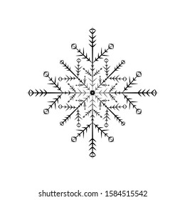 Black Snowflake isolated on white background. Flat snow icon silhouette. New year theme. Vector illustration