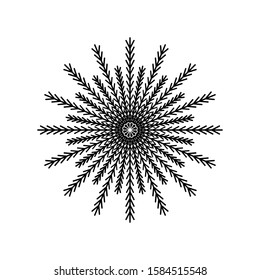Black Snowflake isolated on white background. Flat snow icon silhouette. New year theme. Vector illustration
